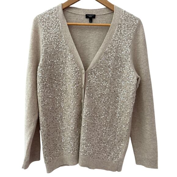Talbots‎ Sequined Angora Cardigan Tan Size Large Petite - Picture 1 of 7